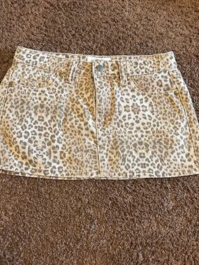 Rusty Beige Leopard Print Denim Mini Skirt